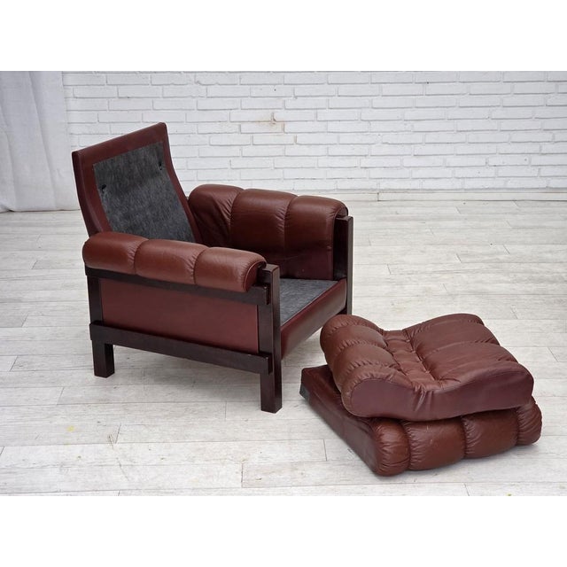 Scandinavian Armchair in Leather and Beech, 1970s For Sale - Image 6 of 18