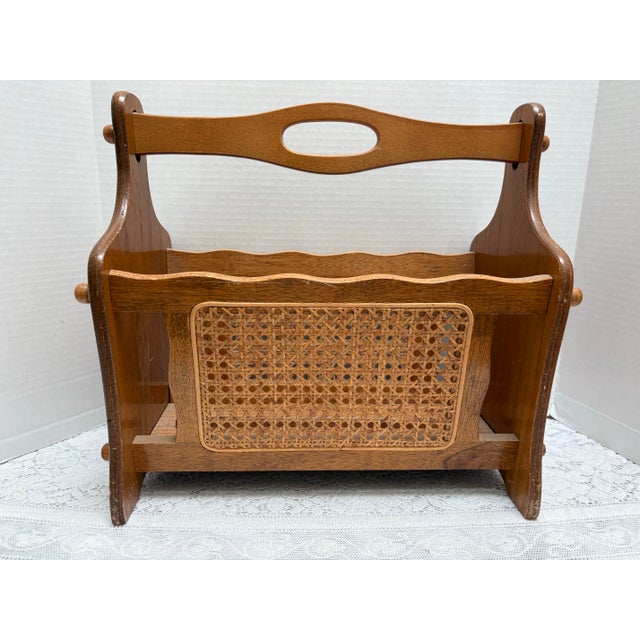 1970s Vintage Midcentury Wood Cane Magazine File Holder For Sale - Image 5 of 9