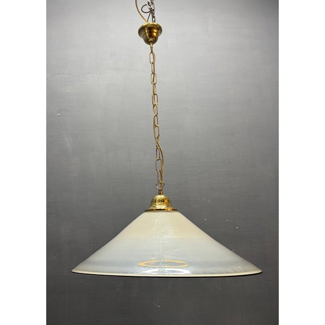 1970s Mid-Century White Murano Glass Pendant Light with Black Rim, Italy, 1970s For Sale - Image 5 of 14