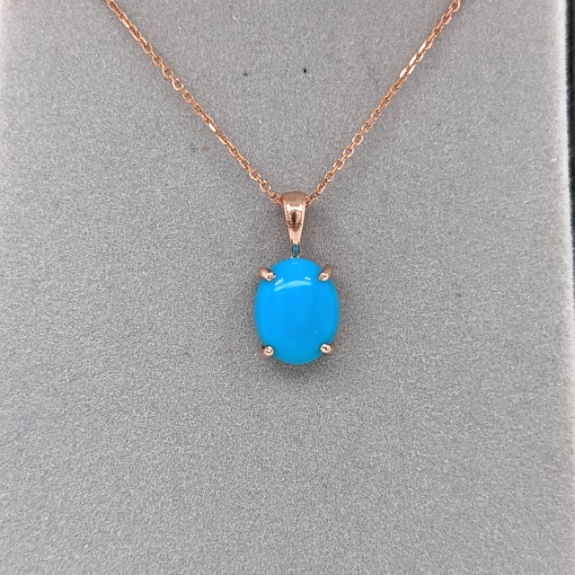 Art Deco 2ct Turquoise Pendant in Solid 14k Rose Gold For Sale - Image 3 of 6