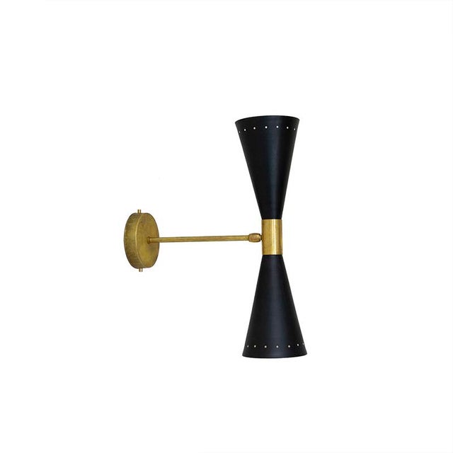 Black Italian Wall Light in Brass, 1950s For Sale - Image 8 of 8