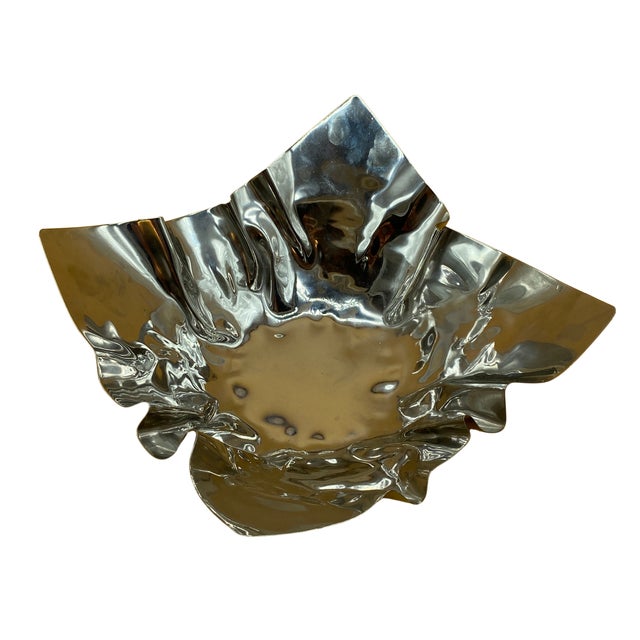 Vintage Sculptural Crumpled Chrome Bowl Postmodern Space Age Catchall For Sale - Image 6 of 7