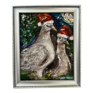 Two Turtle Doves, Original Oil Painting, Holiday Arts