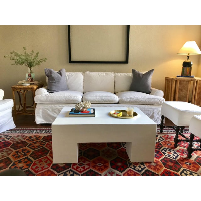 Our handmade, custom size (24"x 48"x 19"), made to order plaster coffee table is the minimalist, cool piece you have been...