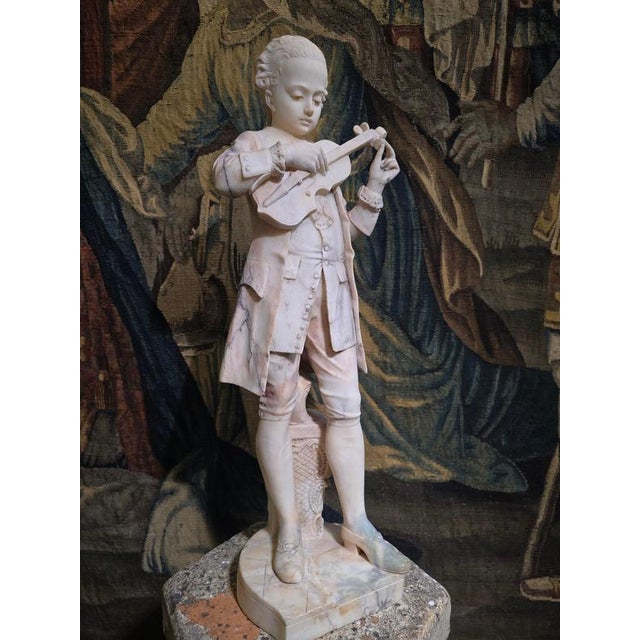 Grand Tour Alabaster Sculpture of Young Mozart Playing The, 1850, Alabaster For Sale - Image 14 of 17