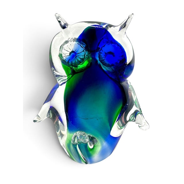 Murano Vintage 1970’s Italian Murano Art Glass Owl Figurine Paperweight For Sale - Image 4 of 6