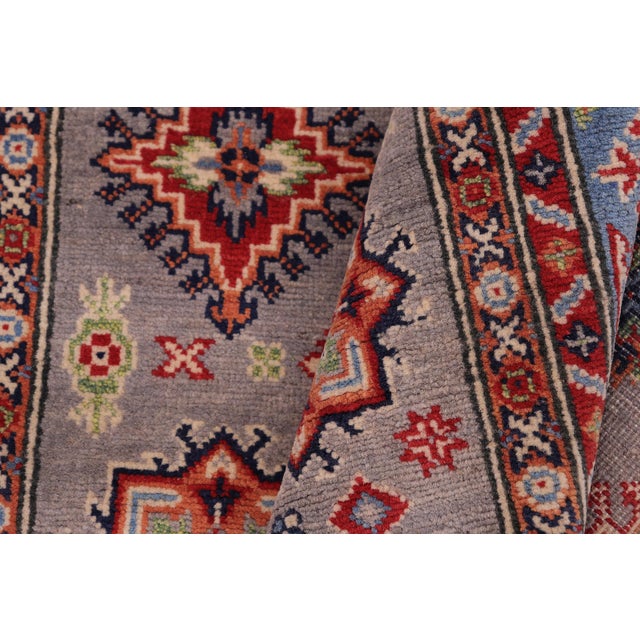 Textile Rustic Kazak Southwestern Gray/Light Blue Wool Rug - 4'2''x6'1'' For Sale - Image 7 of 10