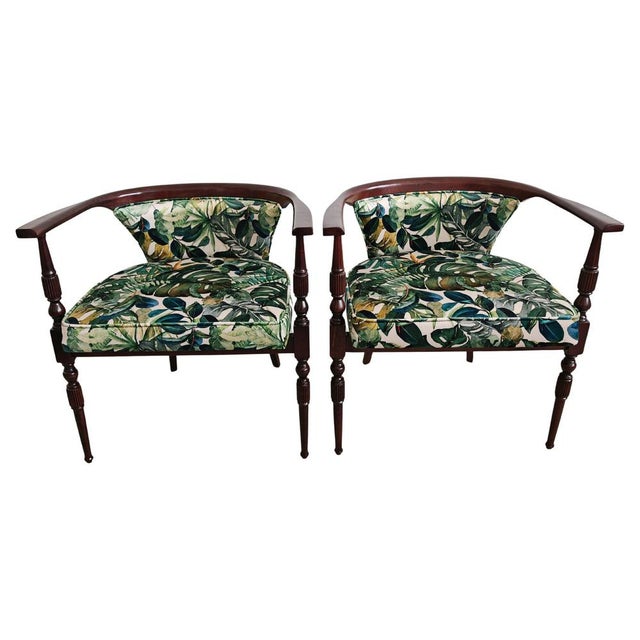 Petite Vintage Armchairs Upholstered in Plush with Tropics Print, 1950s, Set of 2 For Sale - Image 13 of 13