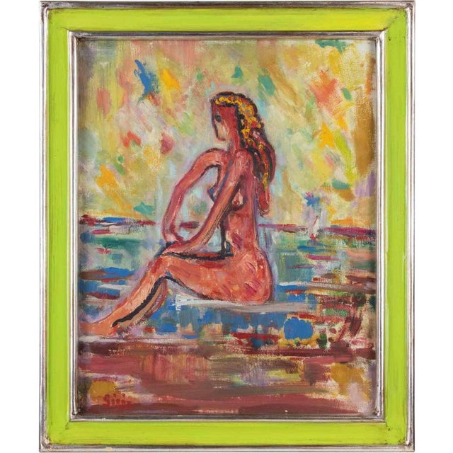 Sirio Pellegrini, Nude Painting, 1960s, Oil and Tempera on Paper, Framed For Sale