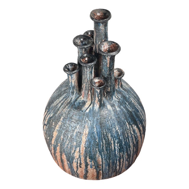 Large Mid-Century Modern Brutalist German Studio Pottery Chimney Vase from Gerhard Liebenthron, 1974 For Sale