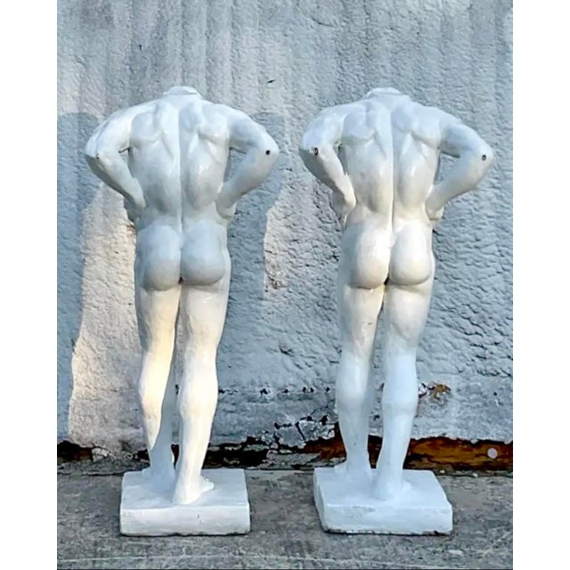 Vintage Grand Tour Painted Concrete Hercules Pedestal- a Pair For Sale - Image 12 of 12