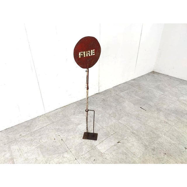 Red Vintage Enamel Fire Sign, 1950s For Sale - Image 8 of 9