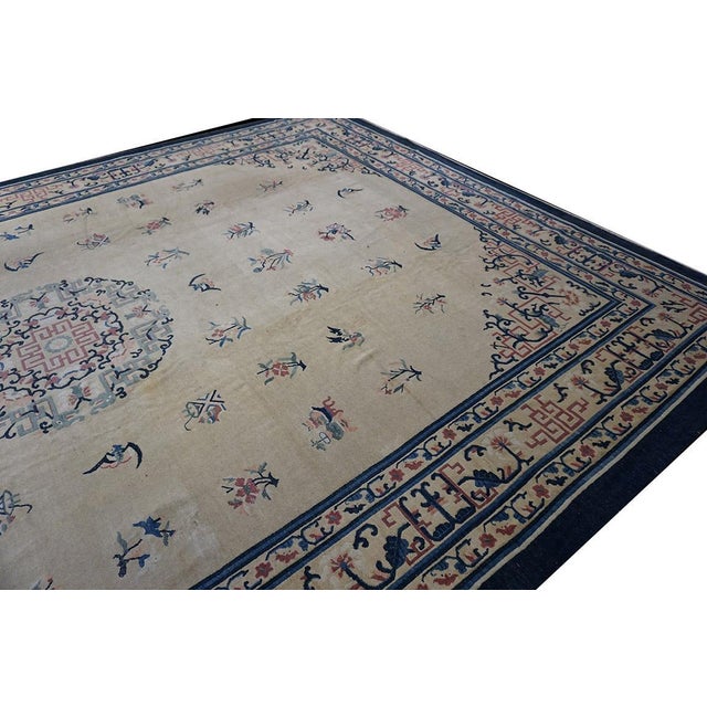 Superb Beige Background Color With Exquisite Floral-Medallion Pattern Antique Chinese Peking Rug For Sale In New York - Image 6 of 6
