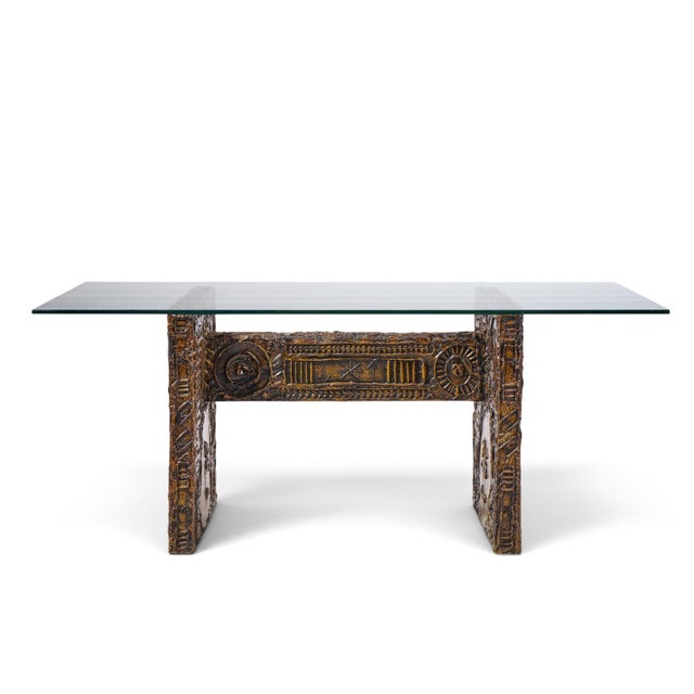 Adrian Pearsall for Craft Associates Mid Century Brutalist Glass Top Dining Table This dining table measures: 72 wide x 40...