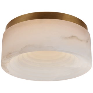 Kelly Wearstler for Visual Comfort Signature Otto Small Flush Mount in Antique-Burnished Brass with Alabaster For Sale