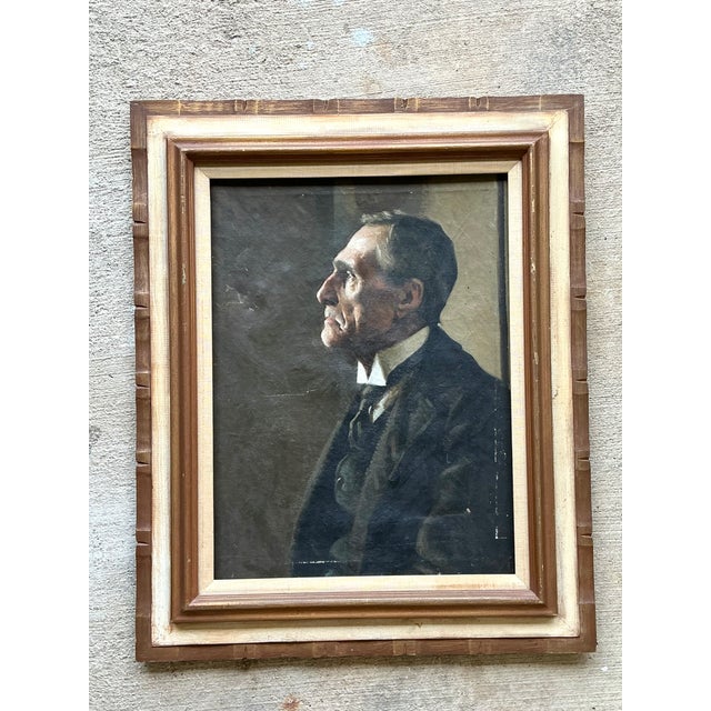 Early 20th Century Vintage Male Portrait Oil Painting For Sale - Image 5 of 12