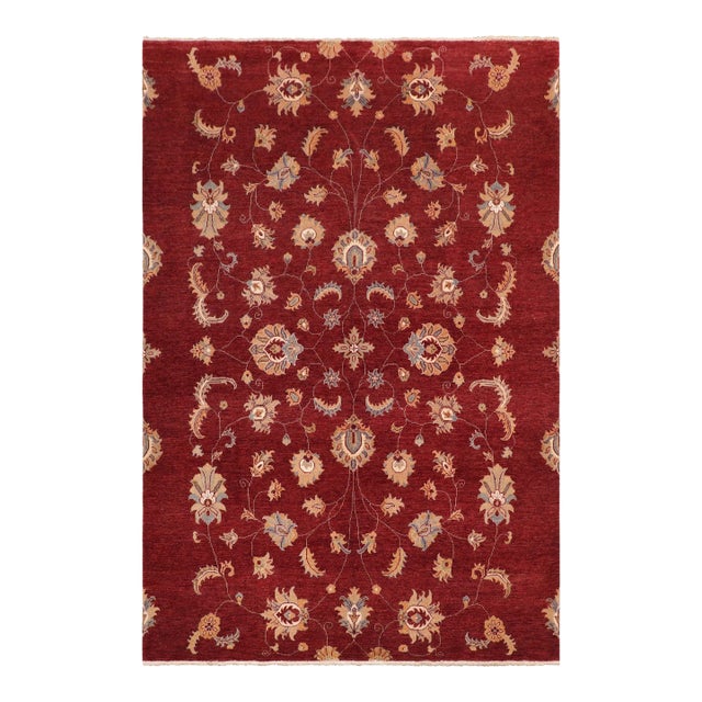 1990s Oriental Ziegler Red Beige Hand-Knotted Wool Rug - 8'0'' X 9'10'' For Sale
