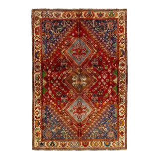 Red Vintage Shiraz Scatter Wool Rug With Allover Geometric Design For Sale