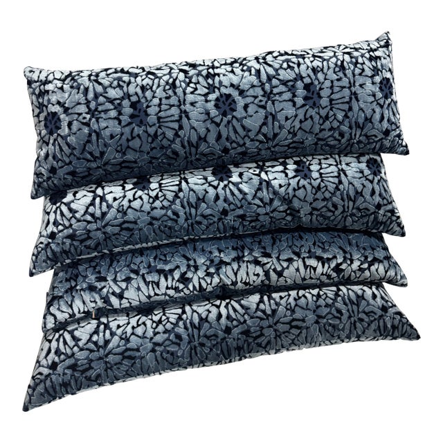 Set of 4 Custom Pillows - Beacon Hill Stella Velvet Fabric in Atlantic For Sale