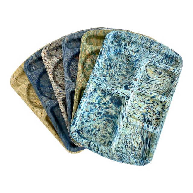 Melamine Spin-Art Divided Trays - Set of 6 For Sale