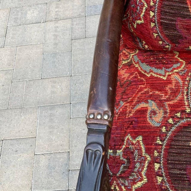 Paul Schatz Lounge Chair With Floral Red Upholstery and Wood Frame For Sale - Image 9 of 10