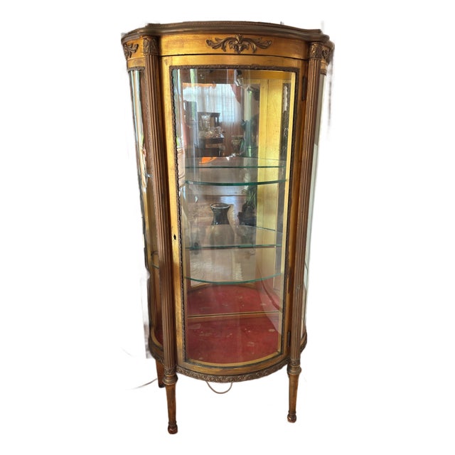 Antique Louis XVI Style Carved Giltwood Demilune Vitrine For Sale