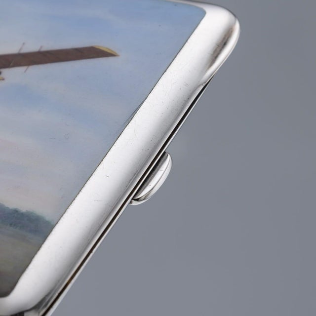 Silver Antique German Silver and Enamel Aviation Themed Cigarette Case, 1900 For Sale - Image 8 of 18