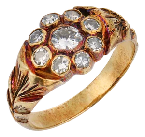 1940s Retro Diamond 14k Yellow Gold Cluster Ring, Size 5