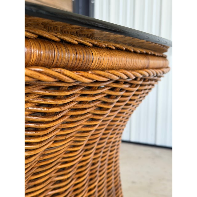 1990s Vintage Refinished Rattan Braided Hourglass Console Table With Original Smoked Glass For Sale - Image 5 of 12
