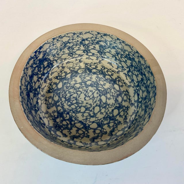 1996 Vintage Americana Folk Art Blue Sponge Wear Bowl, Artist Signed. For Sale - Image 12 of 12