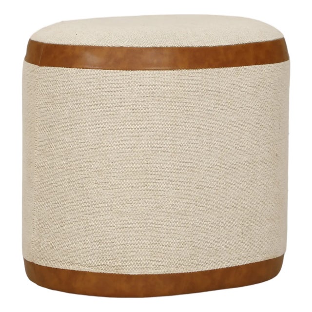 Tan Huche Cotton Jute and Vegan Leather Oval Ottoman For Sale - Image 8 of 8