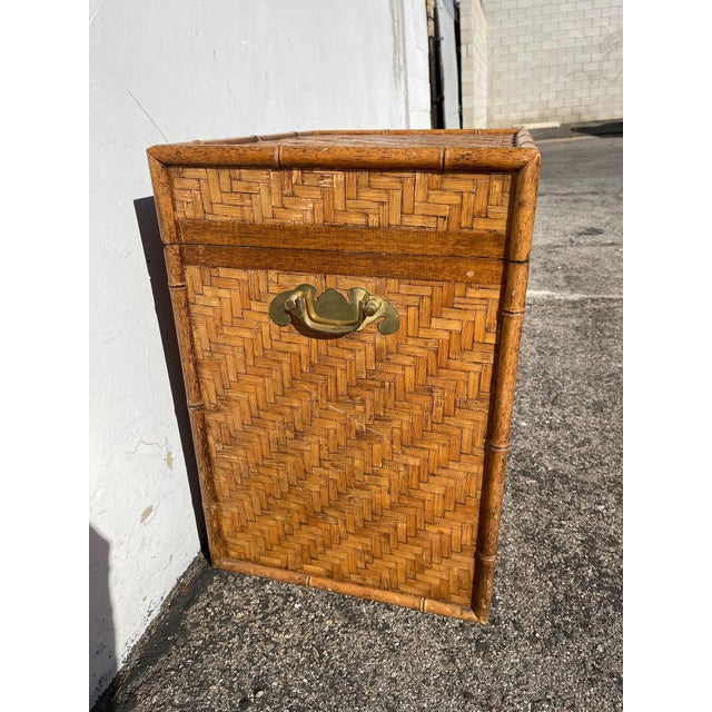 Late 20th Century Vintage Herringbone Woven Rattan Storage Chest Basket Tall Container For Sale - Image 5 of 10