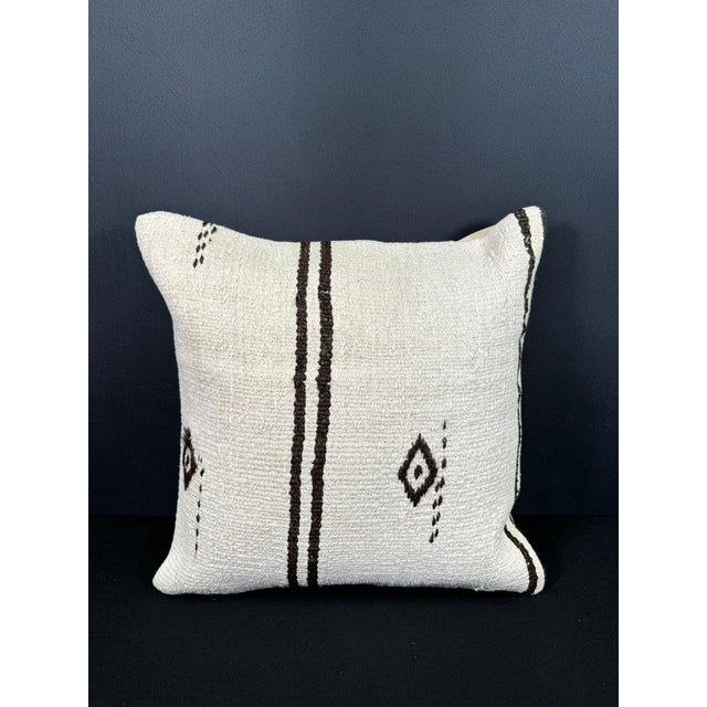 Turkish Hemp Pillow Cushion Natural Beige Black Pillow Cushion Cover 20"x20" For Sale - Image 4 of 4