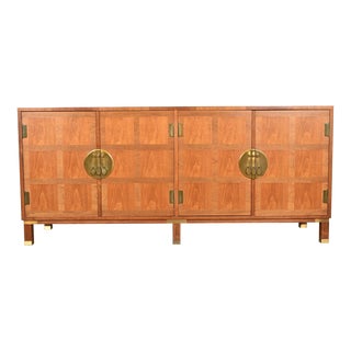 Michael Taylor for Baker Hollywood Regency Chinoiserie Walnut Sideboard Credenza, 1960s For Sale