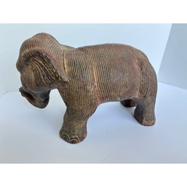 Ceramic Vintage Terracotta Asian Elephant Decorative Statue | Garden Statuary For Sale - Image 7 of 12