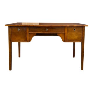 Antique Reproduction Traditional Walnut 3 Drawer Locking Writing Desk For Sale