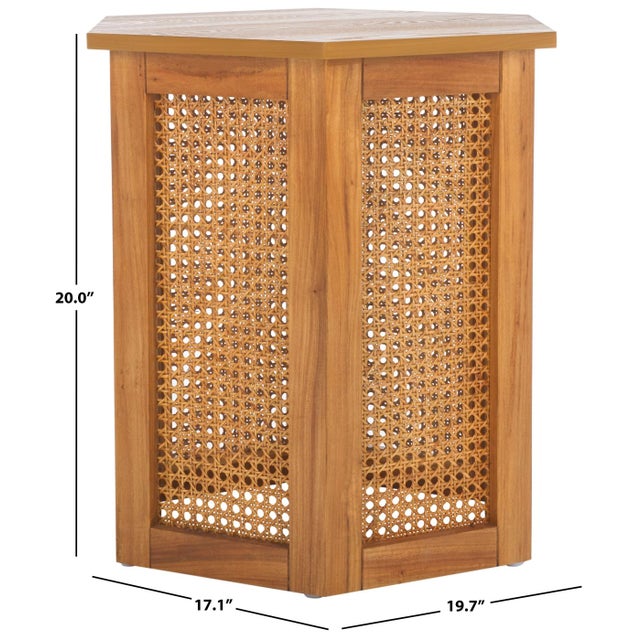 Coastal Danez Hexagon Cane Accent Table in Natural / Natural For Sale - Image 3 of 9