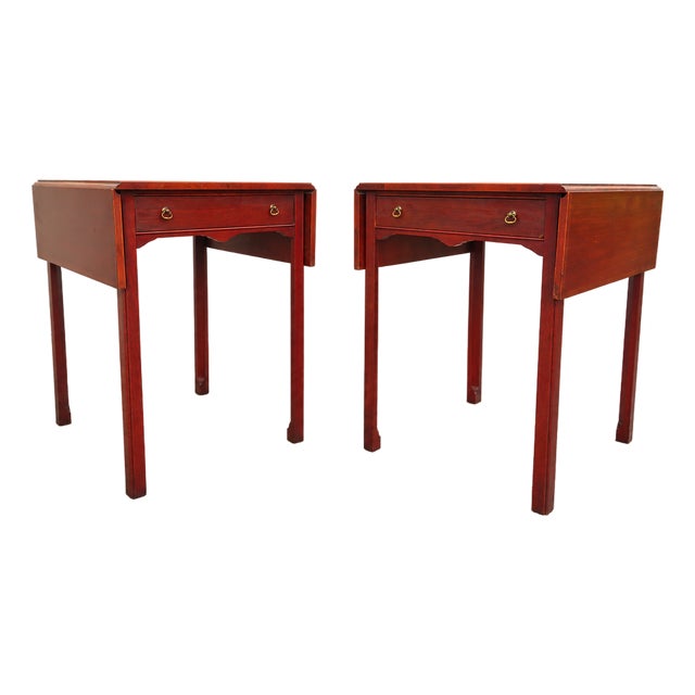 Vintage Mahogany Pembroke Dropleaf Side Table Pair ~ Georgian Chippendale Federal Style For Sale