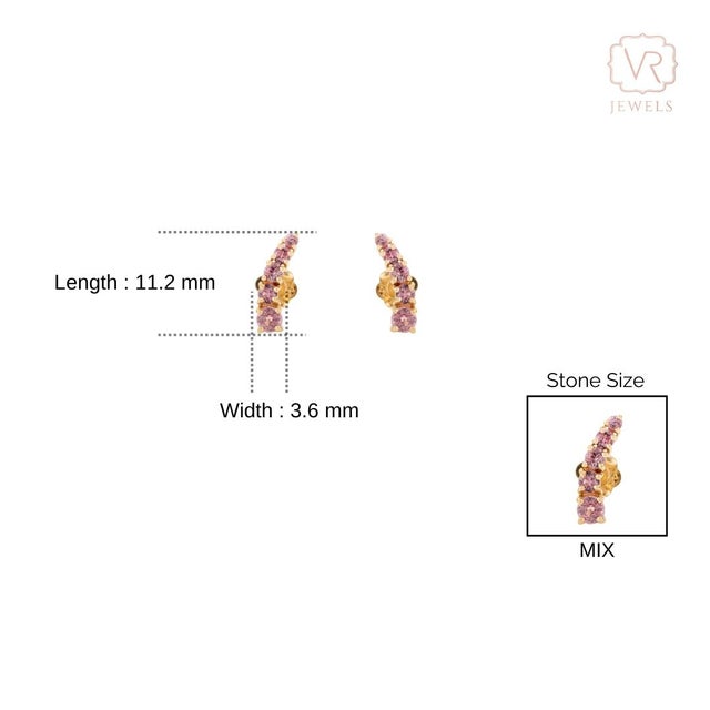 Metal Modern Pink Sapphire Curved Bar Stud Earrings in 14k Yellow Gold Modern Jewelry- 2 Pieces For Sale - Image 7 of 9