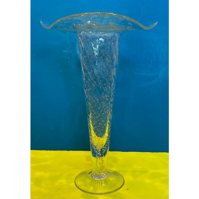 Mid-Century Murano Art Glass Bullicante Wavy Rim Trumpet Vase This beautiful mid-century Murano Art glass vase was hand...