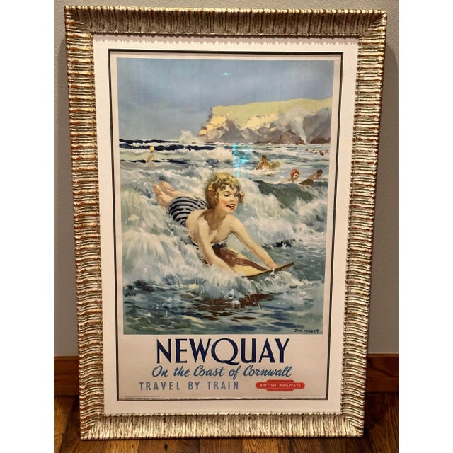 Original Vintage “Surfing in Newquay, Cornwall” Poster by Jack Merriott, 1954 An exceptional and original 1954 British...