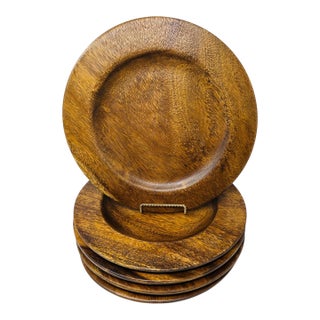 2010s Hand-Turned Acacia Wood Charger Plates - Set of 5 For Sale