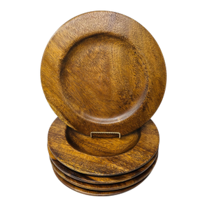 2010s Hand-Turned Acacia Wood Charger Plates - Set of 5