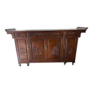 Mid 20th Century Chinese Export / Chinoiserie Relief-Carved Credenza or Sideboard
