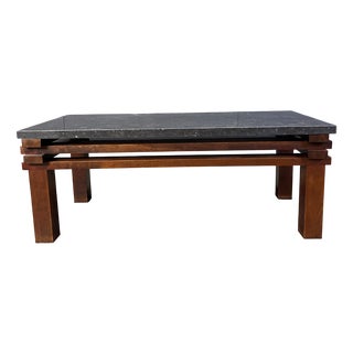 Vintage Wooden and Stone Top Coffee Table, 1970s For Sale