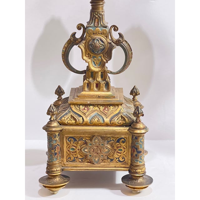 Pair of 19th Century French Gilt Bronze Champlevé Candelabras For Sale In San Diego - Image 6 of 12