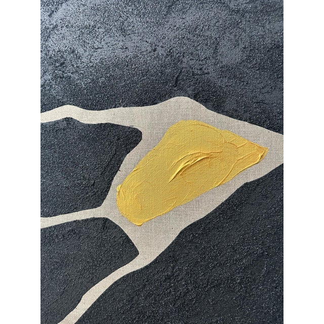 Gold and Carbon Painting on Spanish Linen Minimalist Painting "Piled Up" For Sale - Image 4 of 4