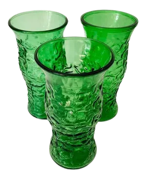 Midcentury Tall Green Glass Vases S/3