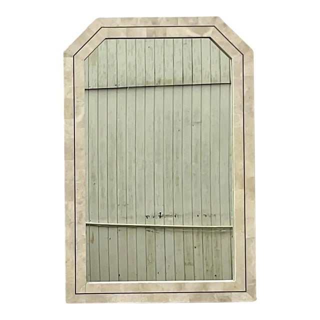 Vintage Coastal Tessellated Stone Notched Corner Mirror For Sale