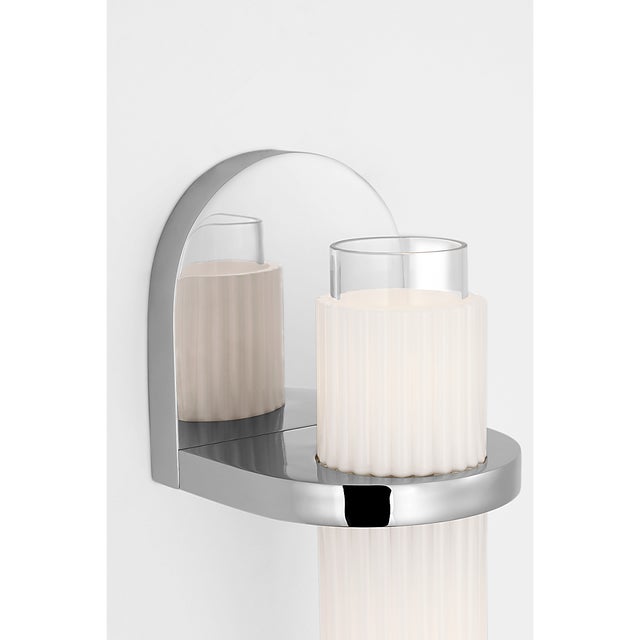 Modern Windsor Smith for Visual Comfort Signature Arena 20" Sconce in Polished Nickel with White Ribbed Glass For Sale - Image 3 of 7